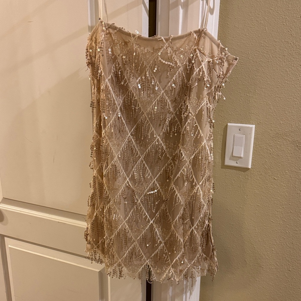 Showpo Beige Sequin Mini Dress